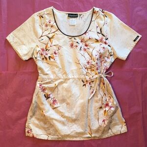 Cherokee Floral Cherry Blossoms Scrub Top Size Small